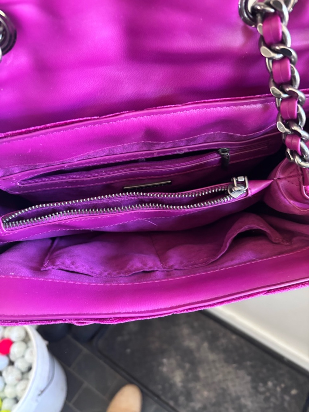 Steve Madden Magenta Chain-Accent Shoulder Bag